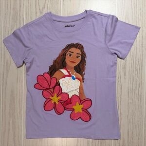 Disney Moana Girls Chenille Patch Graphic Tee Purple Relaxed Fit Size 10/12 NEW